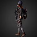 Tactical Character Wearing Gas Mask and Cap in Dark Combat Outfit With Rifle