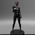 Stylish Woman With Pink Hair Wearing Mask Gray Cropped Top Black Jacket White Stripes 3d model