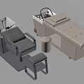 Commercial Beauty Salon Equipment With Grey Chair Beige Bed And Round Stool