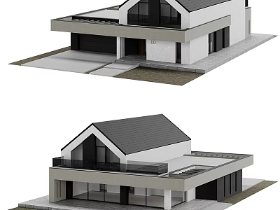 Modern Single Family Villa With Pitched Roof Balcony Large Windows And Garage 3d model