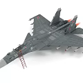 Gray Military Fighter Jet with Red Star Markings Mounted Missiles and Exhaust Flames