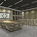 Monitoring Room Interior With Camouflage Patterned Walls Large Control Console And Big Screen
