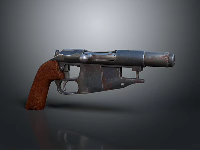 Vintage Pistol with Rustic Wooden Grip Antique Metal Body Isolated on Dark Background 3d model