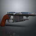 Vintage Pistol with Rustic Wooden Grip Antique Metal Body Isolated on Dark Background