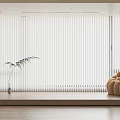 White Vertical Blinds In Modern Room With Sofa Washing Machine And Plant