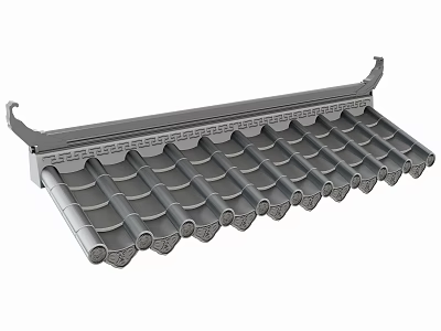 Traditional Architectural Roof Tile Component With Curved Eaves And Gray Wavy Design 3d model