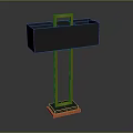 Black Standing Furniture With Orange Frame And Multiple Compartments On Base