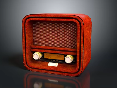 Classic Vintage Red Wooden Radio With Mesh Grille And Control Knobs 3d model