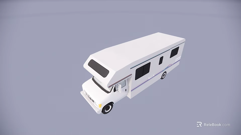 White Recreational Vehicle Exterior With Multiple Windows And Smooth Roof Design 3d model 
