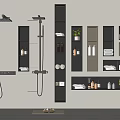 Modern Bathroom Accessories Including Shower Sets Wall Mounted Shelves Towels And Toiletries