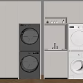 Dark And White Stacked Washing Machine And Dryer With Cabinet Storage Design