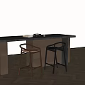 Stylish Brown and Black Bar Stools by Modern Countertop in Interior Design 3d model