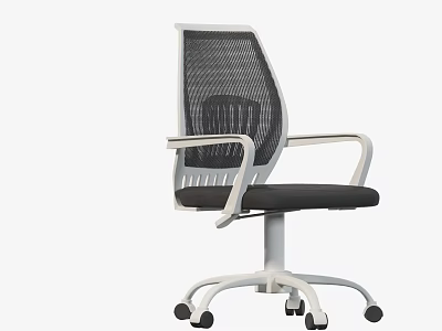 Office Chair with Mesh Back White Armrests Black Seat Cushion White Base and Wheels 3d model