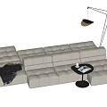 Cream Colored Modular Sectional Sofa With Throw Blanket Side Table And Floor Lamp 3d model