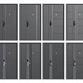 Modern Gray Security Doors Featuring Various Panel Designs And Handle Styles 3d model