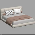 Modern Light Colored Children's Bed with Star Patterned Pillows and Light Brown Blanket 3d model