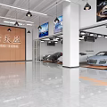 Modern Luxury Car Showroom With Sleek Sports Cars Display Posters Large Windows And Polished Floors