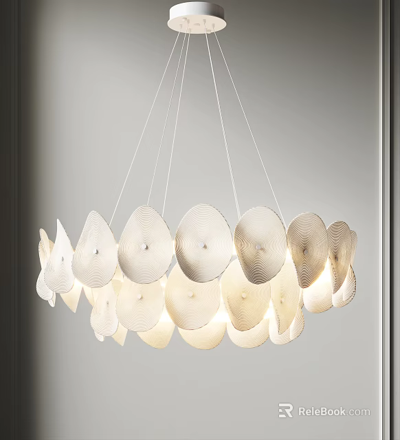 Modern Pendant Light With White Cream Teardrop Circular Shaped Panels Hanging Soft Lighting Ambiance 3d model 