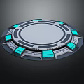 Futuristic Circular Equipment Featuring Blue Illuminated Panels And Sleek Modern Design
