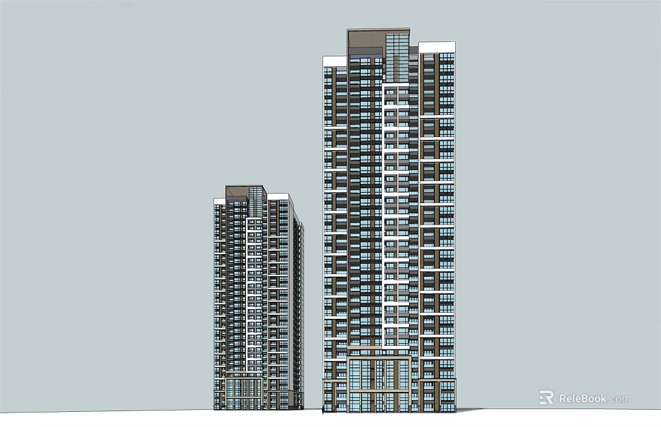Modern High Rise Residential Buildings With Glass Curtain Walls And Balconies 3d model 