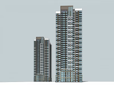 Modern High Rise Residential Buildings With Glass Curtain Walls And Balconies 3d model