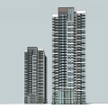 Modern High Rise Residential Buildings With Glass Curtain Walls And Balconies