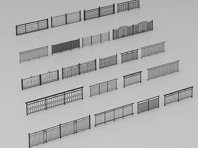 Assorted Stylish Railings Display Featuring Different Designs and Metal Structures for Various Applications 3d model