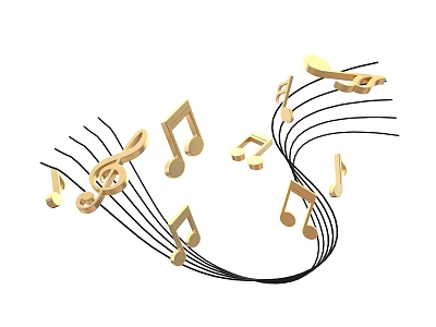 Golden Musical Notes And Black Curved Lines Artistic Decorative Design Elements 3d model