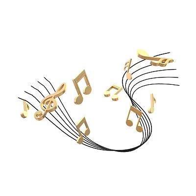 Golden Musical Notes And Black Curved Lines Artistic Decorative Design Elements 3d model