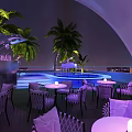 Futuristic Stunning Rooftop Night Lounge With Illuminated Pools Unique Domes And Lush Tropical Palm Plants