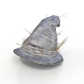 Worn Gray Wizard Hat With Straw Accents And Textured Fabric Design
