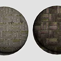 Spherical Dark Brick Component With Interlocked Design And Green Moss Covered Vintage Texture 3d model