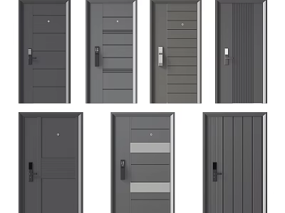 Gray Security Doors with Various Modern Panel Designs and Secure Lock Systems 3d model