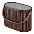 Two Stylish Portable Speakers Featuring Handheld Design Woven Fabric And Wooden Stripe Materials