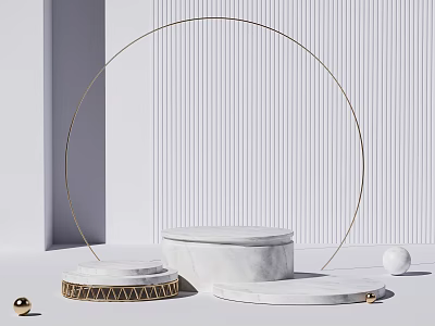 Modern Display Shelves With Marble Platforms And Golden Geometric Accents 3d model