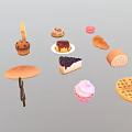 Assorted Baked Desserts Featuring Cupcake Croissant Macaron Waffle and Cake 3d model