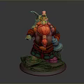 Fantasy Dwarf Warrior With Red Beard Green Armor Axe Holding Vessel On Base