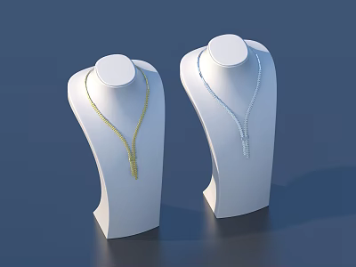 Elegant Gold and Silver Fringed Pendant Necklaces on White Jewelry Display Mannequins 3d model