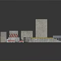 Various Traffic Barriers With Concrete Blocks Red White Stripes And Circular Bollards 3d model
