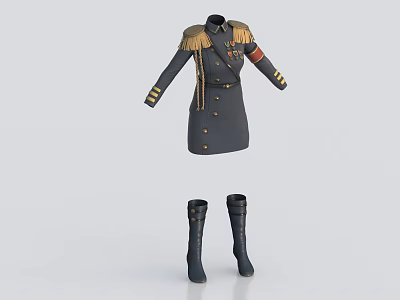 Military Style Coat With Gold Embellishments Double Breasted Design And Matching Knee High Boots 3d model