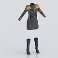Military Style Coat With Gold Embellishments Double Breasted Design And Matching Knee High Boots
