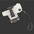 Vintage Digital Camera Featuring White Body Black Lens And Leather Strap