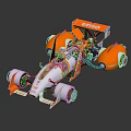 White and Orange Single Seater Racing Car With DASO Rear Wing And Blue Rimmed Wheels 3d model