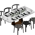 Modern Dining Table And Chairs Set With Marble Tabletop Place Settings And Greenery Decoration 3d model