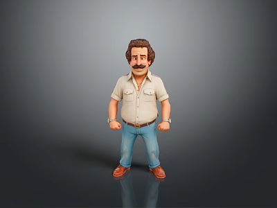 3D Animated Game Movie Character Male with Brown Hair Beard Light Shirt Blue Jeans Handcuffs 3d model