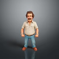 3D Animated Game Movie Character Male with Brown Hair Beard Light Shirt Blue Jeans Handcuffs