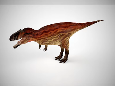 Reddish Brown Striped Dinosaur Figure With Open Mouth And Standing Pose 3d model