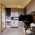 Modern Kitchen Interior With Dark Cabinets Black Countertop Appliances And Sunlight