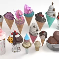 Assorted Ice Cream Cones Cups And Sundaes With Colorful Toppings And Flavors