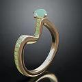 Elegant Gold Ring with Inlaid Green Square Stones and Shell Shaped Top Gem Design